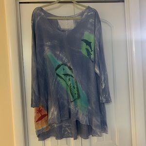 Pleats Collection Art Deco 2XL Super Comfy Hi- Lo Blouse